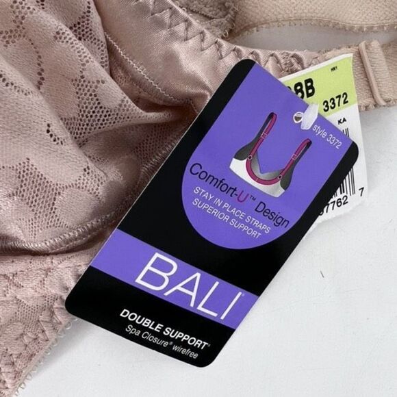 NwT Bali Women's Double Support Lace Spa Closure Wirefree Bra Beige Size 38B NWT - Picture 4 of 10